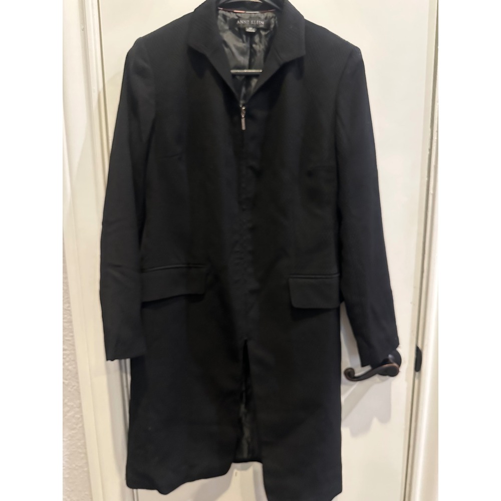 Anne Klein Suit Womens Black Textured Zip Front Longline Jacket Coat Size 4P